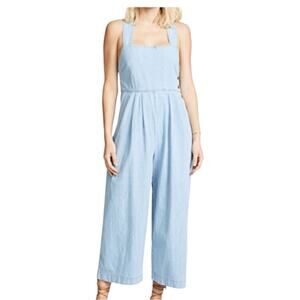 Free People women's size 4 small Fara Light Blue Denim Jumpsuit one piece